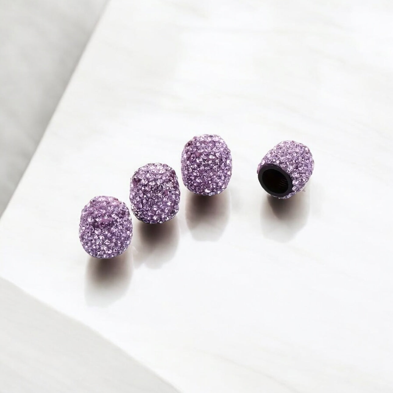 4x Blueberry Violet Tanzanite Purple Tire Valve Caps Ultra Bling Diamond Luxury Crystal Embellishment Round Car Bicycle Motorcycle Bike SUV