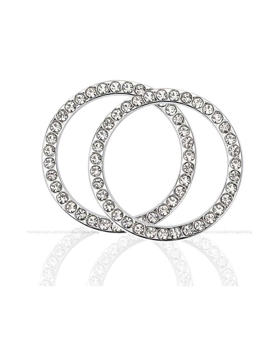 2x White Diamond Crystal Ignition Ring Engine Start/Stop AC Volume Knob Ultra Bling Diamond Luxury Crystal Embellishment Universal Round Fit