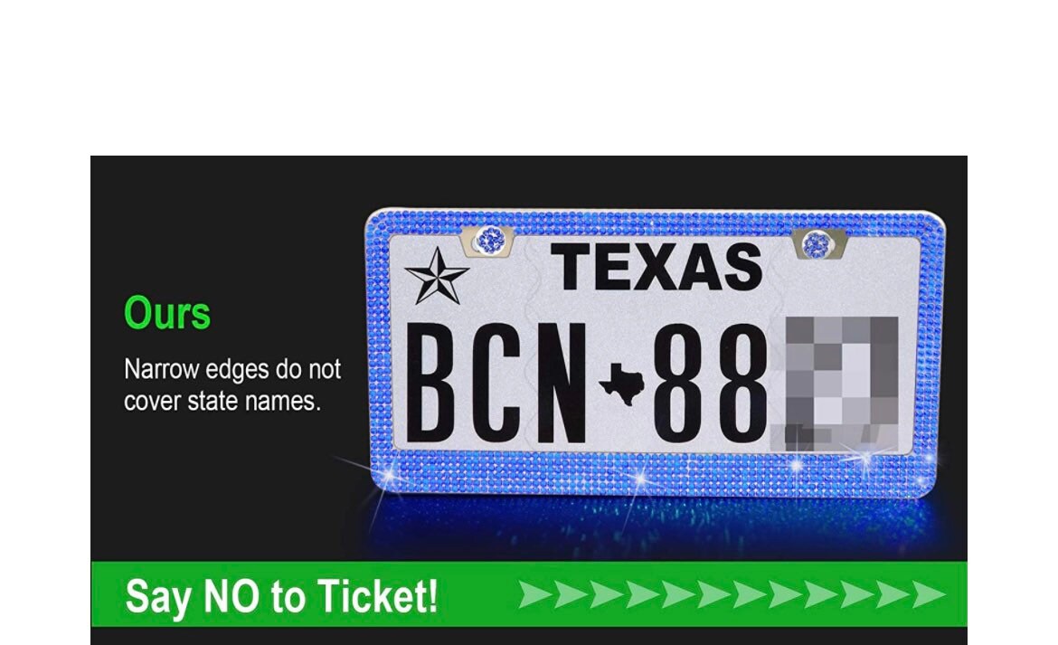 2 Royal BLUE Sapphire Diamond CRYSTAL Metal License Plate Frame Anti-theft Sparkle LUX Cover Holder Bling Caps Narrow Top