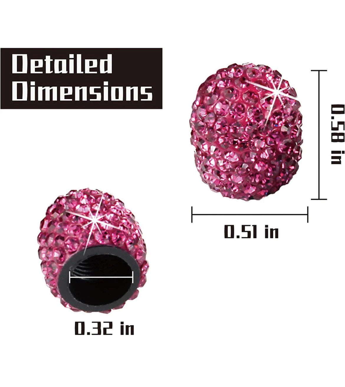 4x Raspberry Violet Pink Tire Valve Caps Ultra Bling Diamond Luxury Crystal Embellishment Round Fit Car Bicycle Motorcycle Bike SUV