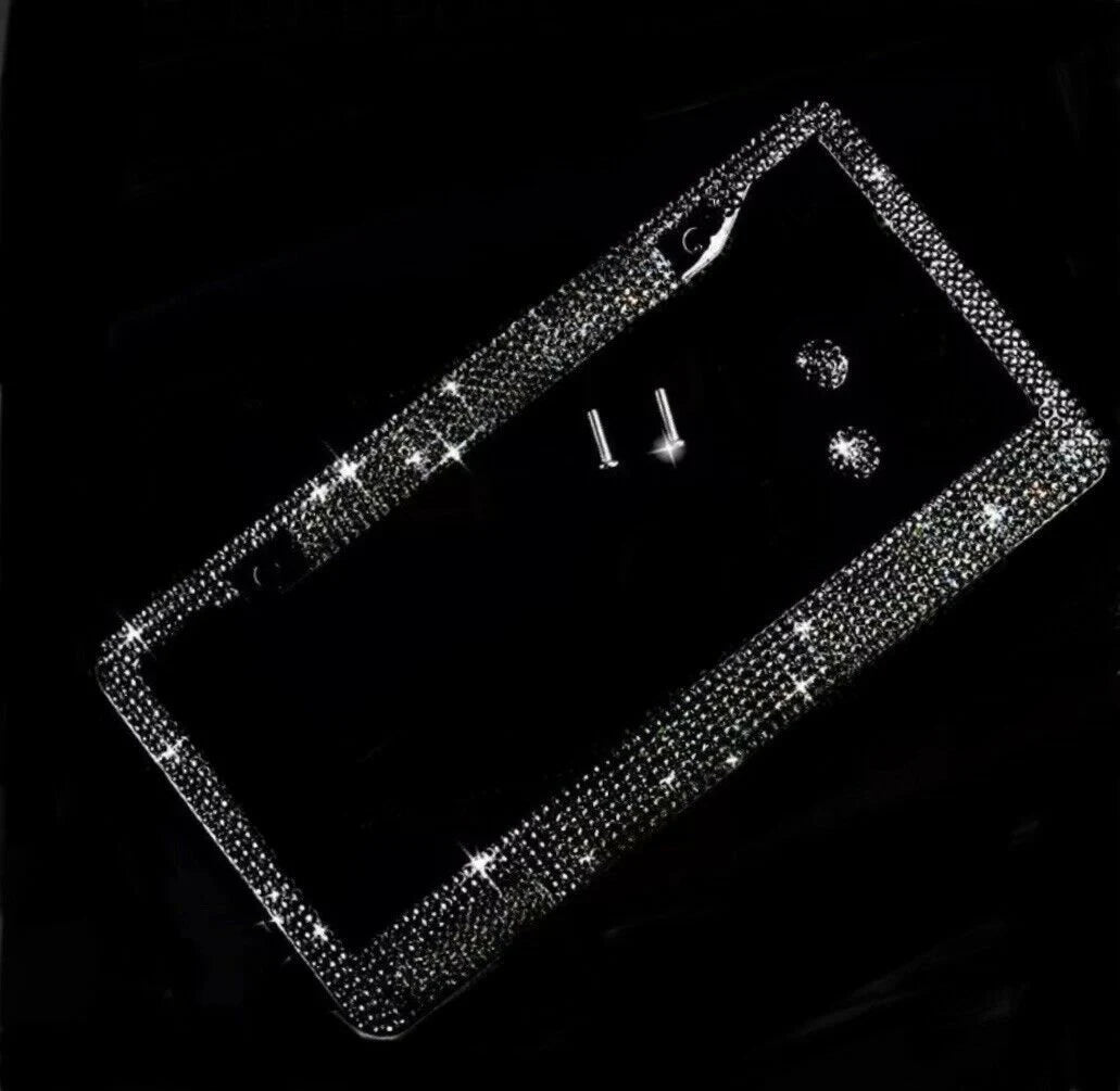1 Swarovski JET BLACK Diamond Dark Crystal Blacked Out Metal License Plate Frame Luxury Sparkly Cover Holder Bling Caps Made With Swarovski
