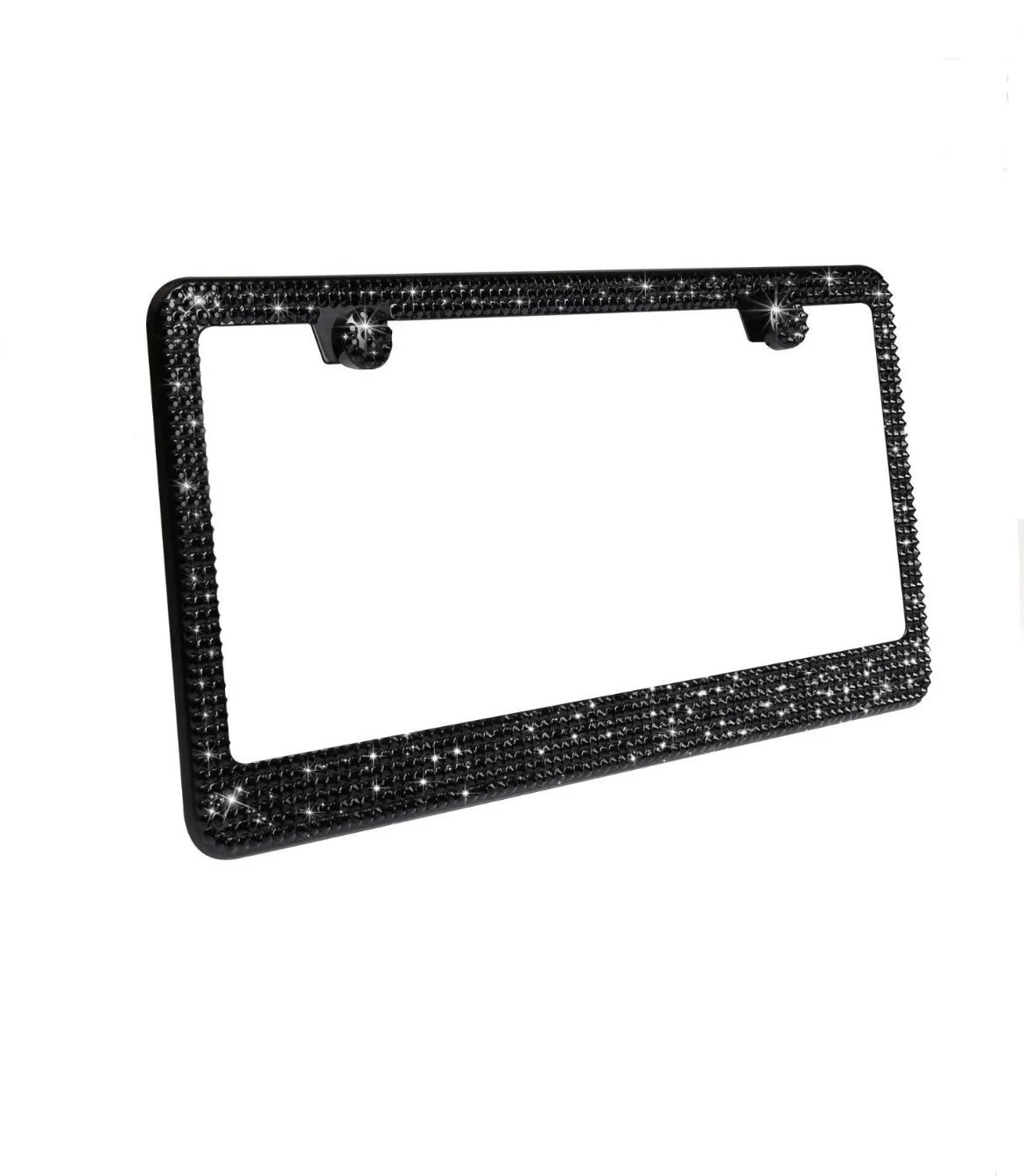 1 Swarovski JET BLACK Diamond Crystal Blacked Out Metal License Plate Frame Dark Luxury Sparkly Cover Holder Bling Caps Made With Swarovski