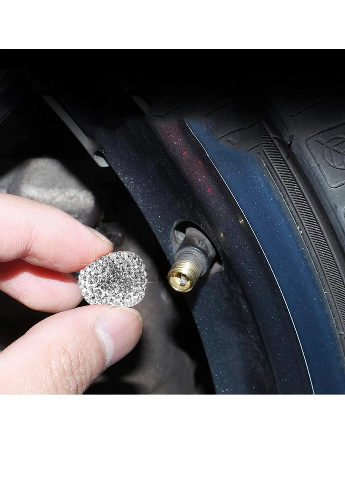 4x Tire Valve Caps White Diamond Luxury with Crystal Embellishment Ultra Bling Universal Round Fit Car SUV Motorcycle Bicycle Bike Full Set