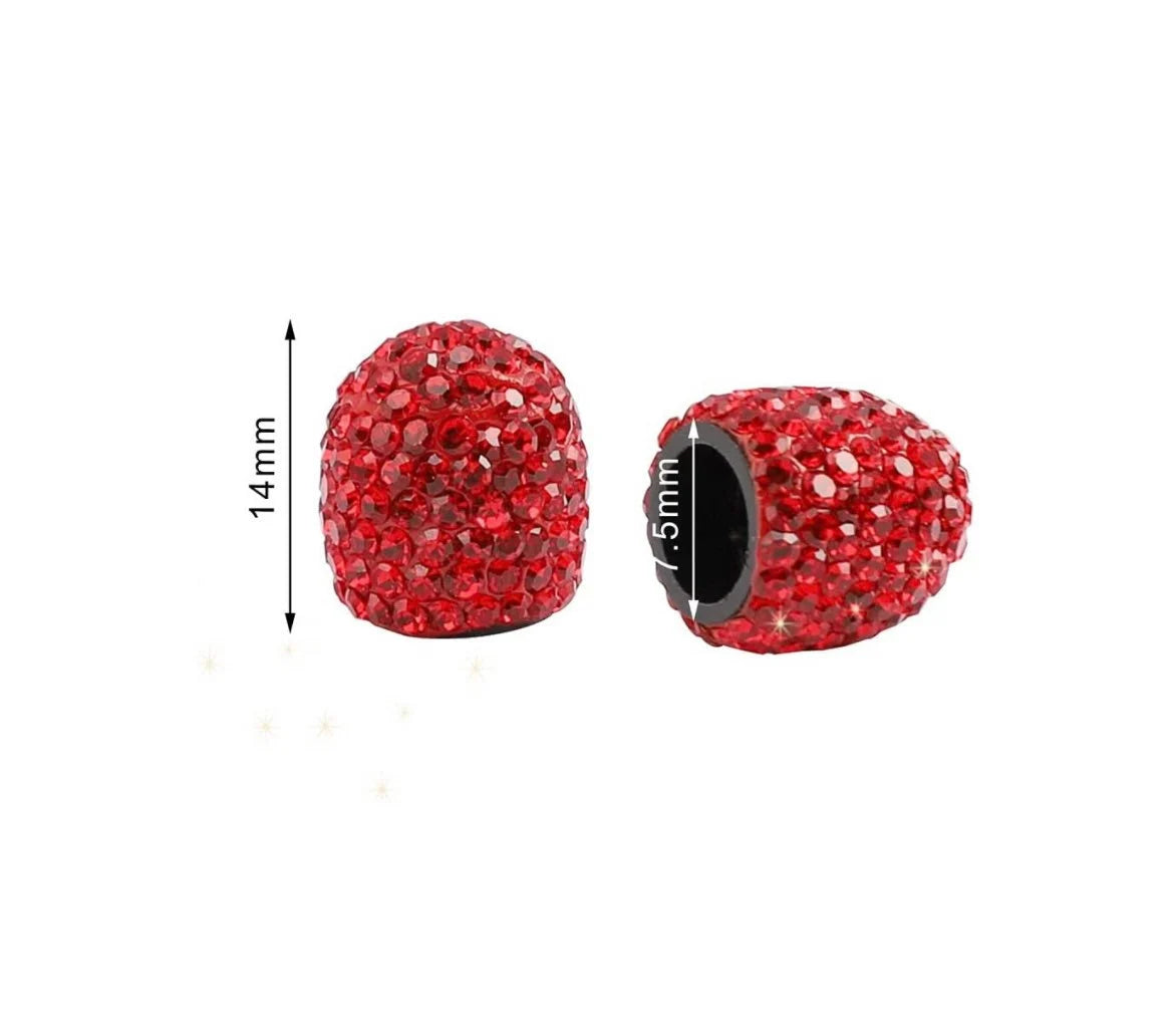 4x Tire Valve Caps RED Light Siam Diamond Luxury with Crystal Embellishment Ultra Bling Universal Round Fit Car Motorcycle SUV Bicycle Bike Full Set
