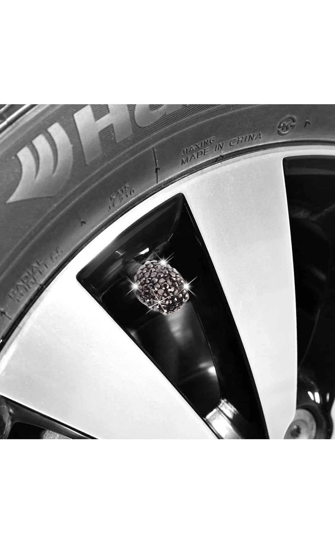 4x Jet Black Tire Valve Caps Ultra Bling Diamond Luxury with Crystal Embellishment Universal Round Fit Car Bicycle Motorcycle Bike SUV Set