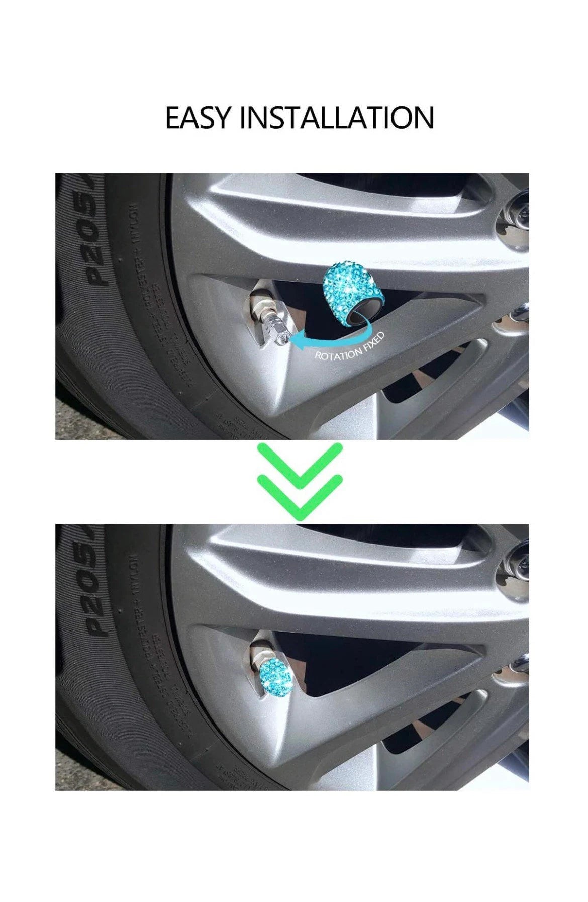 4x AQUA Blue Aquamarine Tire Valve Caps Ultra Bling Diamond Luxury with Crystal Embellishment Universal Fit Car Motorcycle SUV Bicycle Bike