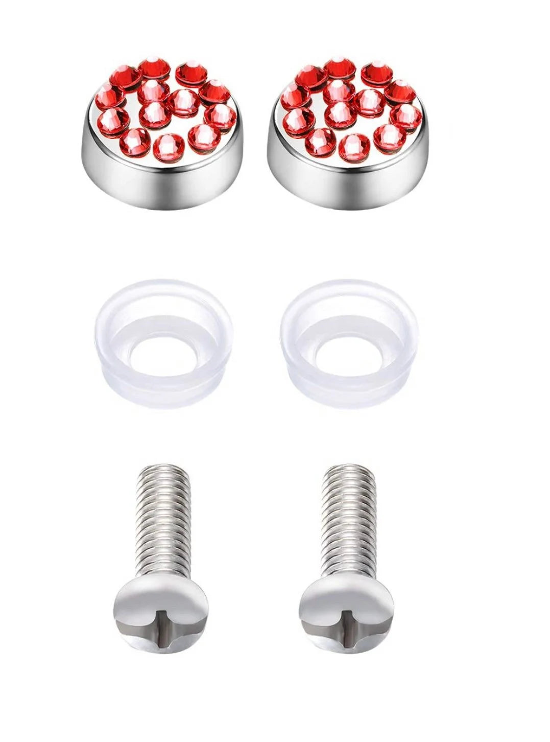 1 Red Light Siam Diamond Luxury Crystal License Plate Frame Anti-theft Screw Sparkle LUX Cover Holder Bling Caps