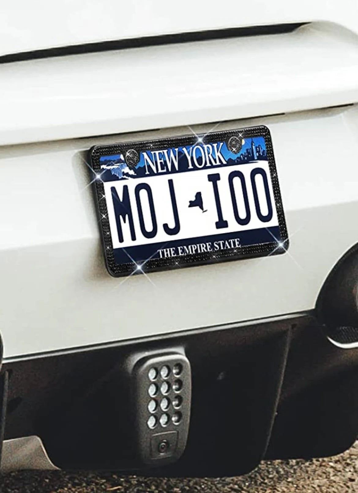 2 Frames JET BLACK Crystal Diamond Encrusted 3 Row Ultra Thin Blacked Out Sparkly Luxury License Plate Frame Cover Holder Metal Bling Caps