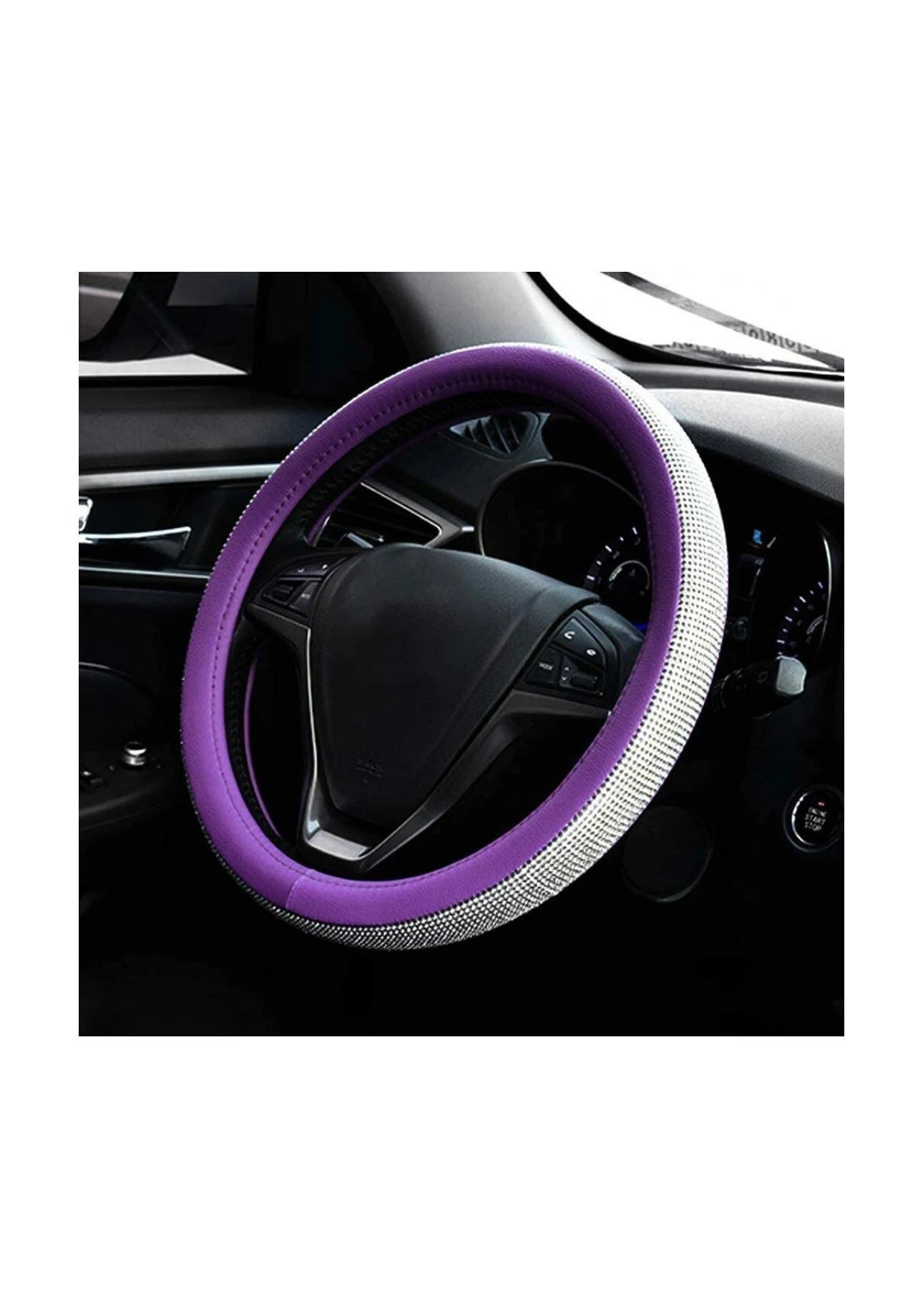 Purple Leather Bling White Diamond Luxury Steering Wheel Cover with Crystal Embellishment Universal Round Fit