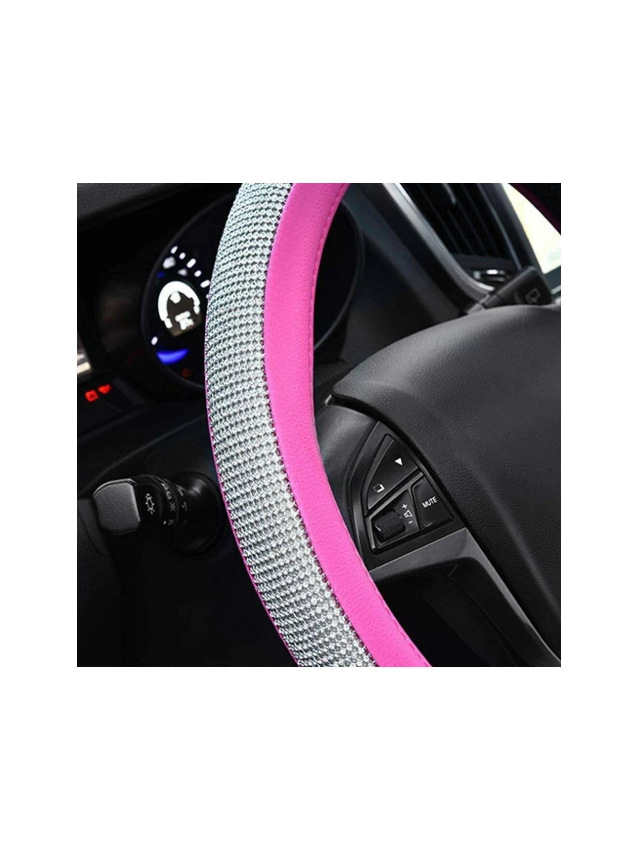 Hot Pink Leather Bling White Diamond Luxury Steering Wheel Cover with Crystal Embellishment Universal Round Fit