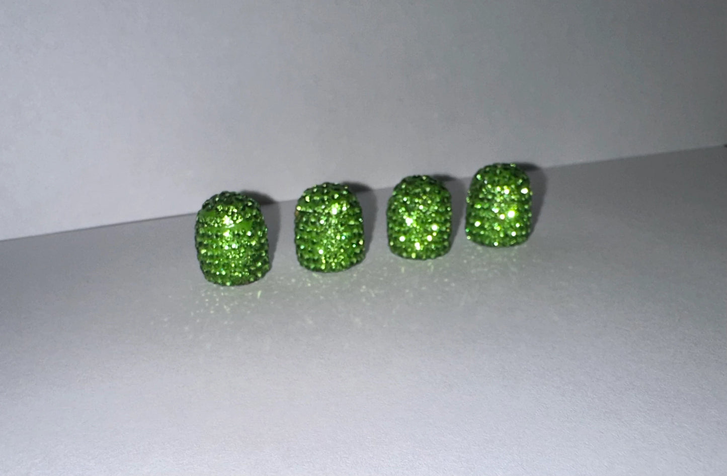 4x Peridot Light Green Emerald Tire Valve Caps Bling Diamond Luxury Crystal Embellishment Universal Round Car Bicycle Motorcycle Bike SUV