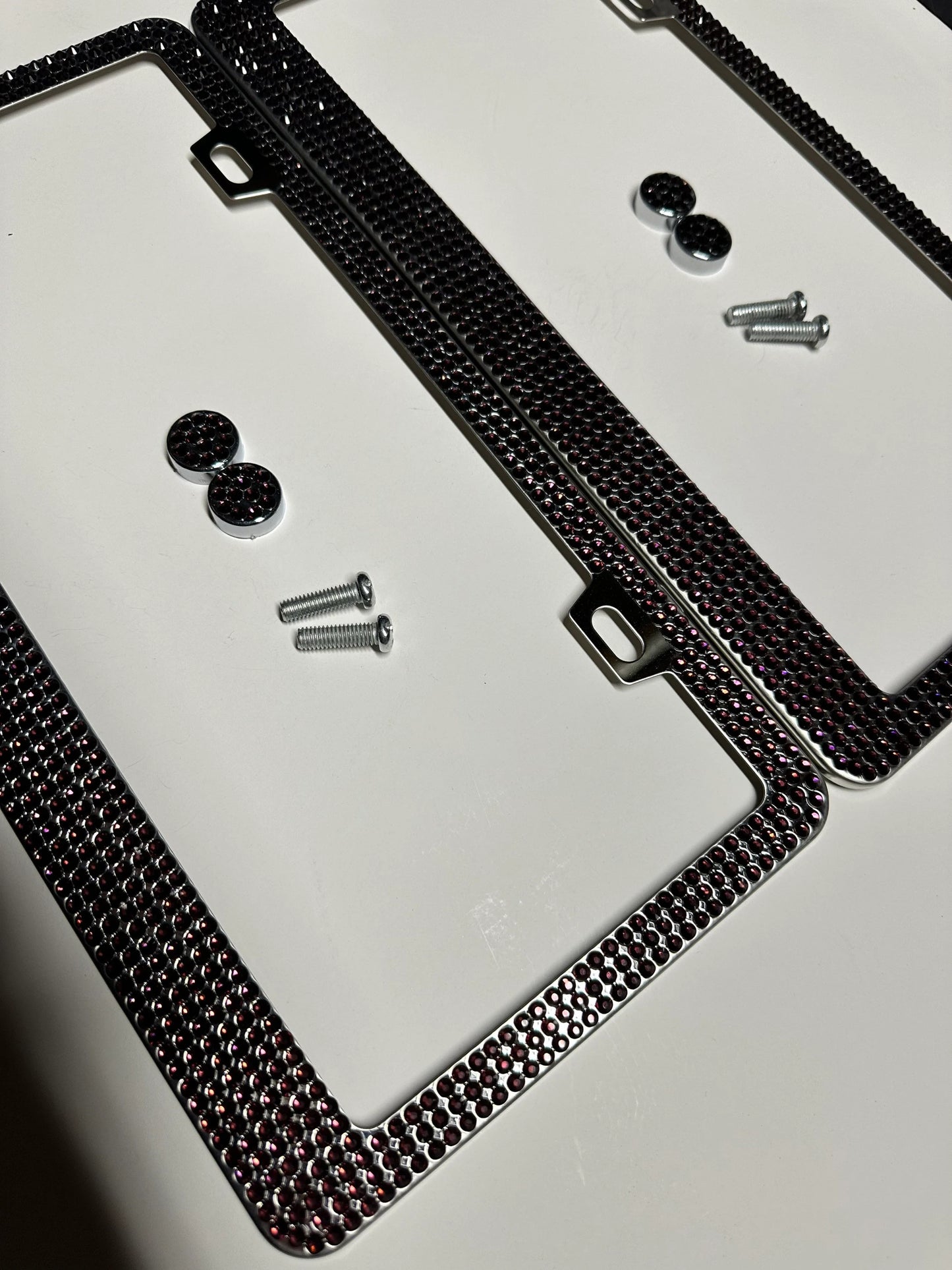 2 Luxury Plum Dark Eggplant PURPLE Diamond Crystal License Plate Frame anti-theft Sparkle Lux Cover Holder Bling Caps Made With Crystal
