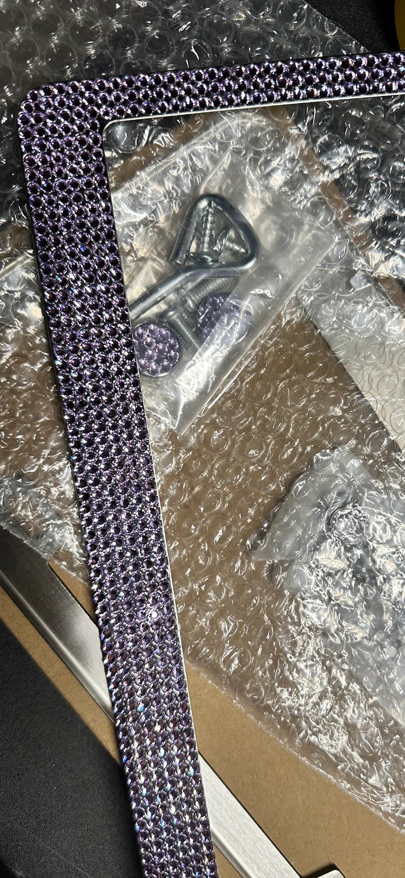 2 Luxury Crystal Blueberry VIOLET PURPLE Tanzanite Diamond License Plate Frame Sparkle Lux Cover Holder Bling Caps
