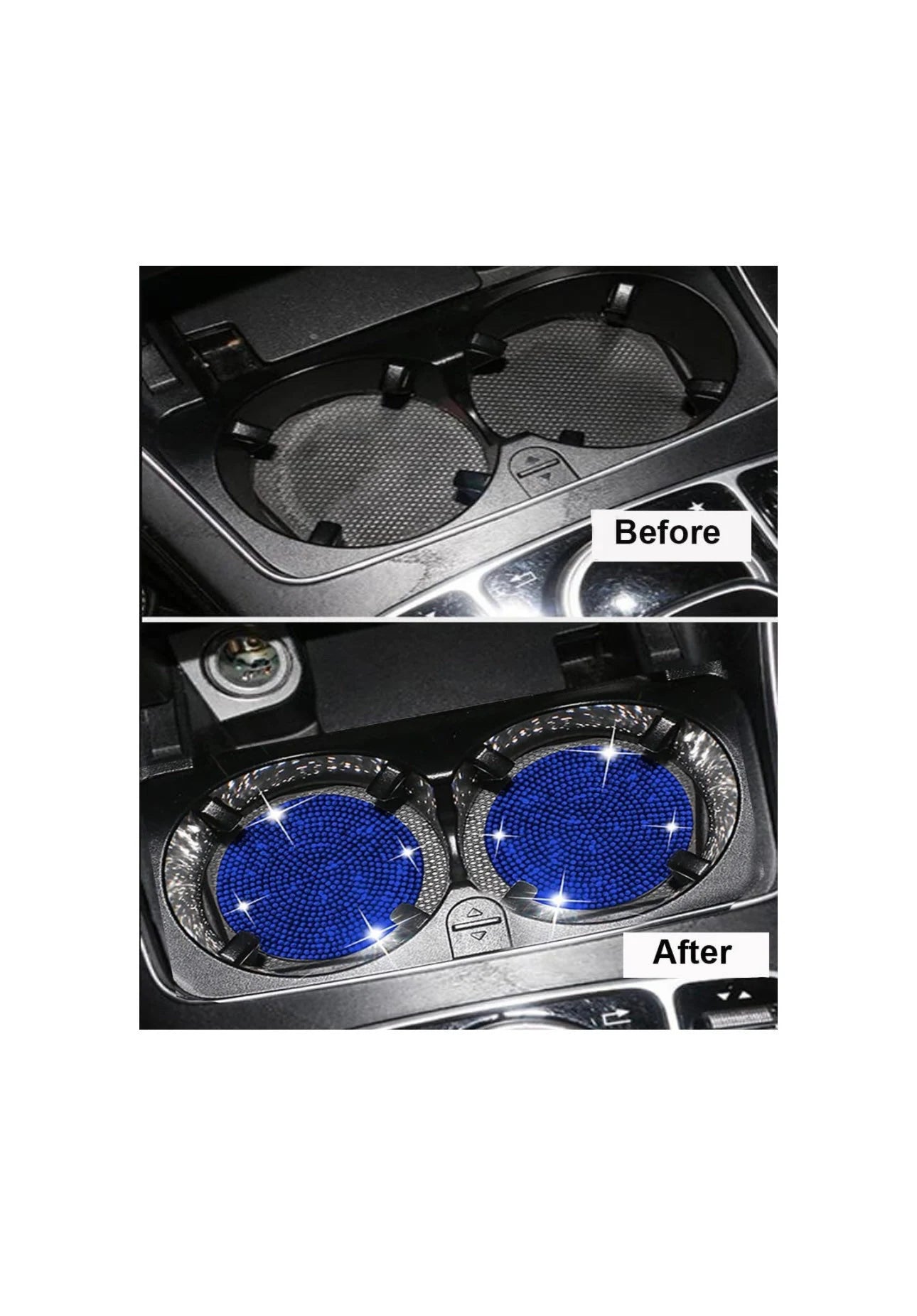 2 Royal Sapphire Blue Diamond Encrusted Crystal Coasters Cup Holder Insert Bling Diamond Luxury Embellishment Round Car Decor SUV Coaster