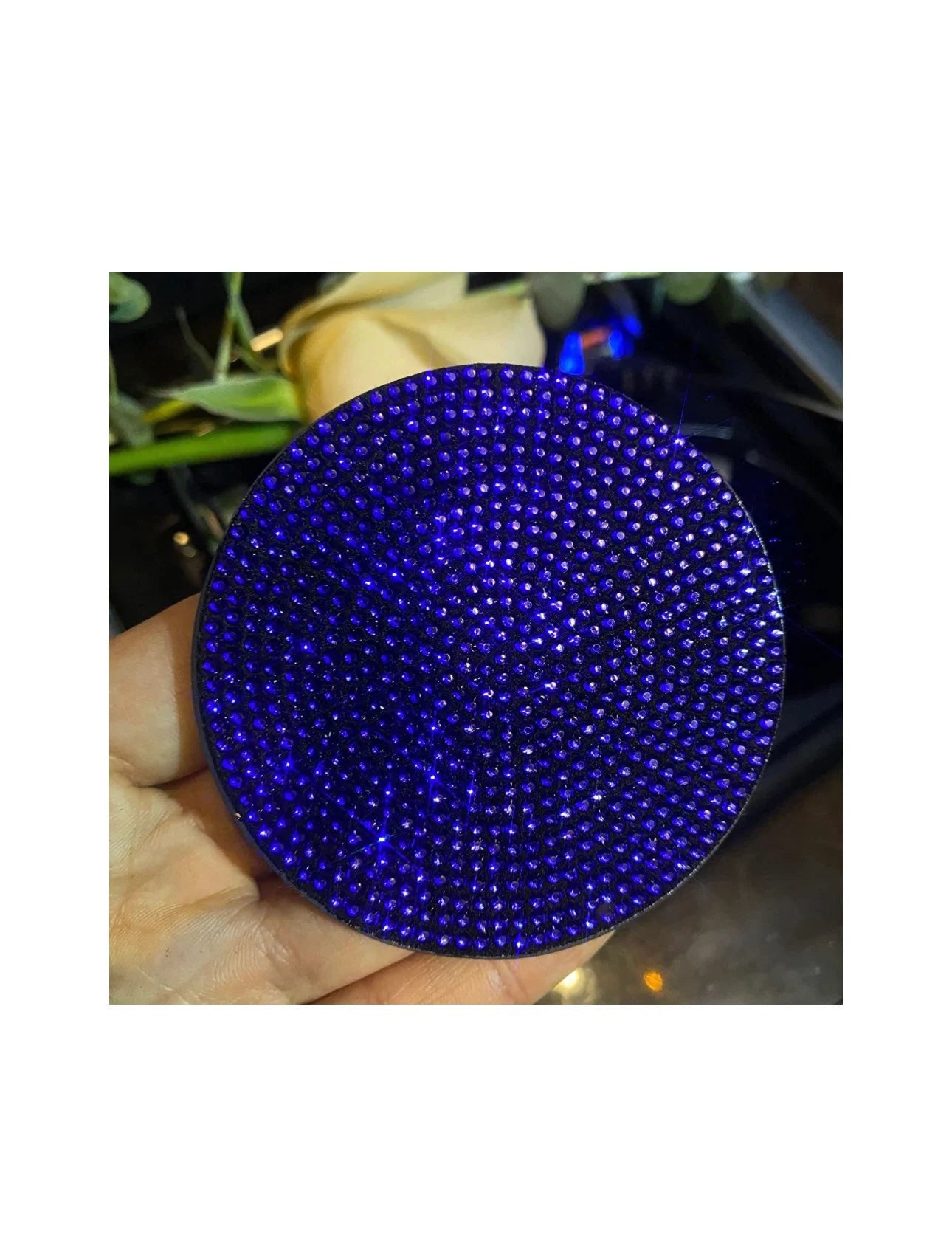 2 Royal Sapphire Blue Diamond Encrusted Crystal Coasters Cup Holder Insert Bling Diamond Luxury Embellishment Round Car Decor SUV Coaster