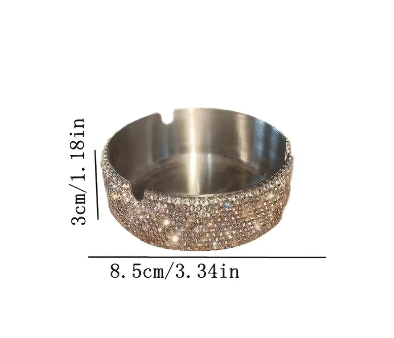 Ashtray Crystal Encrusted Metal Base with White Diamond Aurora Borealis AB Lightweight Blinged Out Room Decor Feminine Gift Smoking Accessory