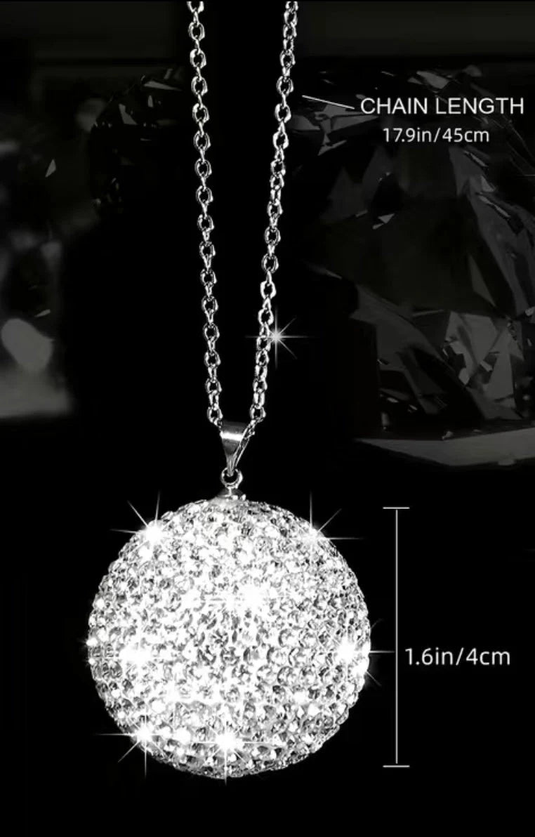 Crystal Encrusted Car Pendant Disco Ball Necklace Glam Ornament Rear View Mirror Hanging Charm Accessories Feminine Women Gift