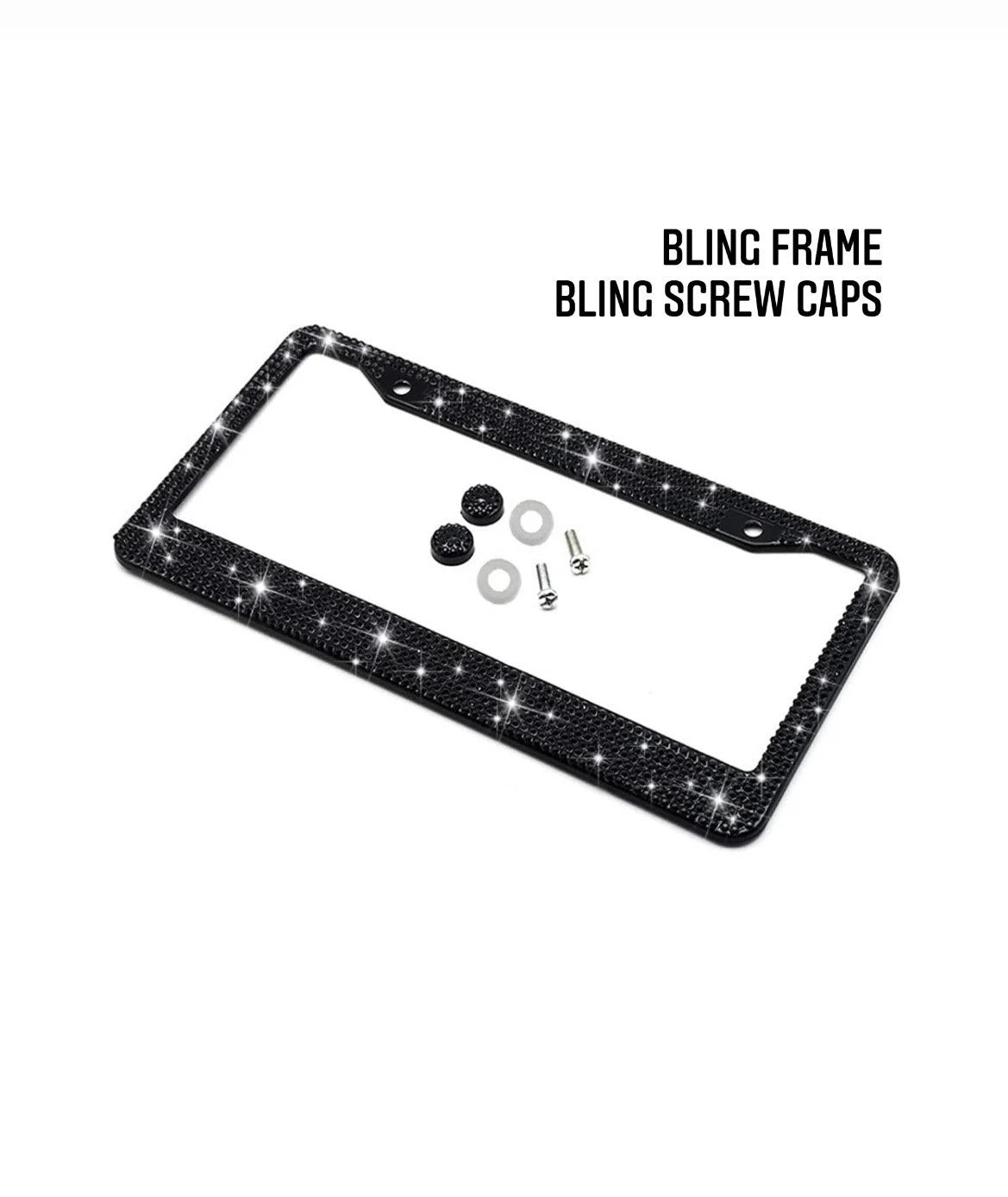 2 Swarovski Crystal JET BLACK Dark Diamond Handmade Luxury Sparkle Blacked Out License Plate Frame Cover Crystal Bling Caps Car Accessory