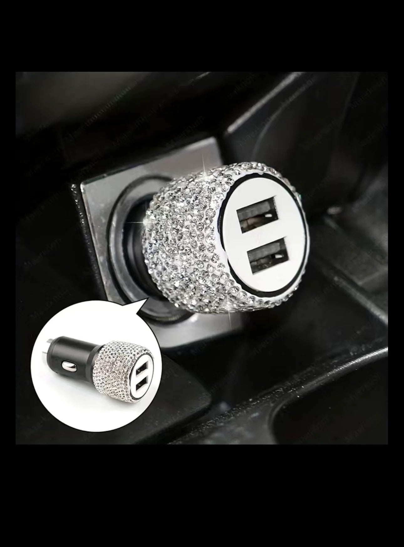 Crystal Encrusted Dual USB Car Fast Charger Luxury Diamond Bling Adapter Black, White, Baby Pink, Ruby Red Colors
