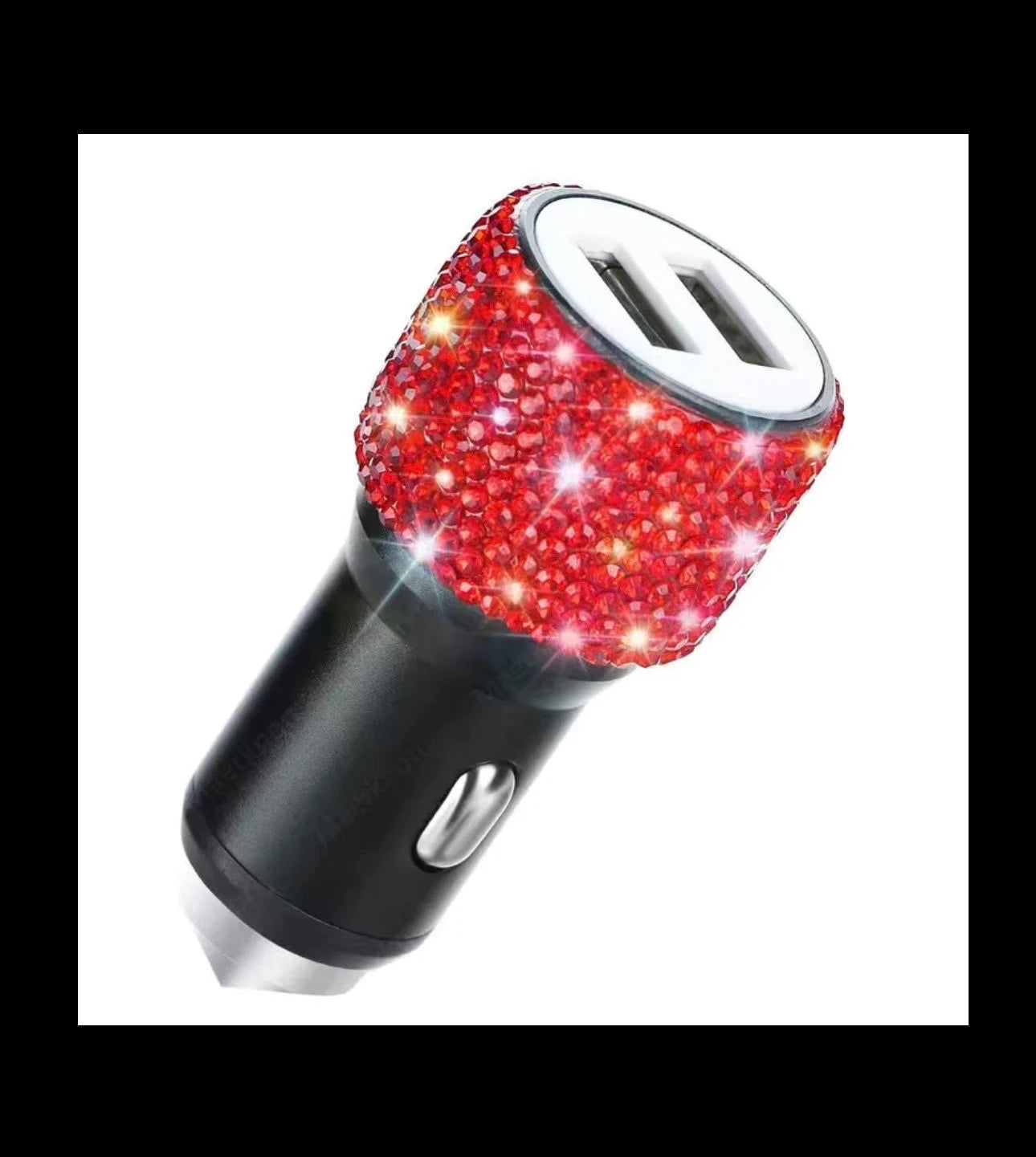Crystal Encrusted Dual USB Car Fast Charger Luxury Diamond Bling Adapter Black, White, Baby Pink, Ruby Red Colors
