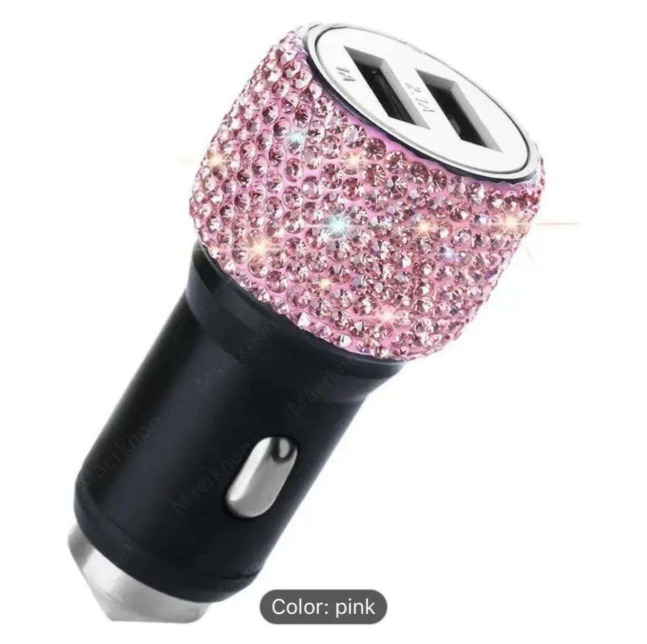 Crystal Encrusted Dual USB Car Fast Charger Luxury Diamond Bling Adapter Black, White, Baby Pink, Ruby Red Colors