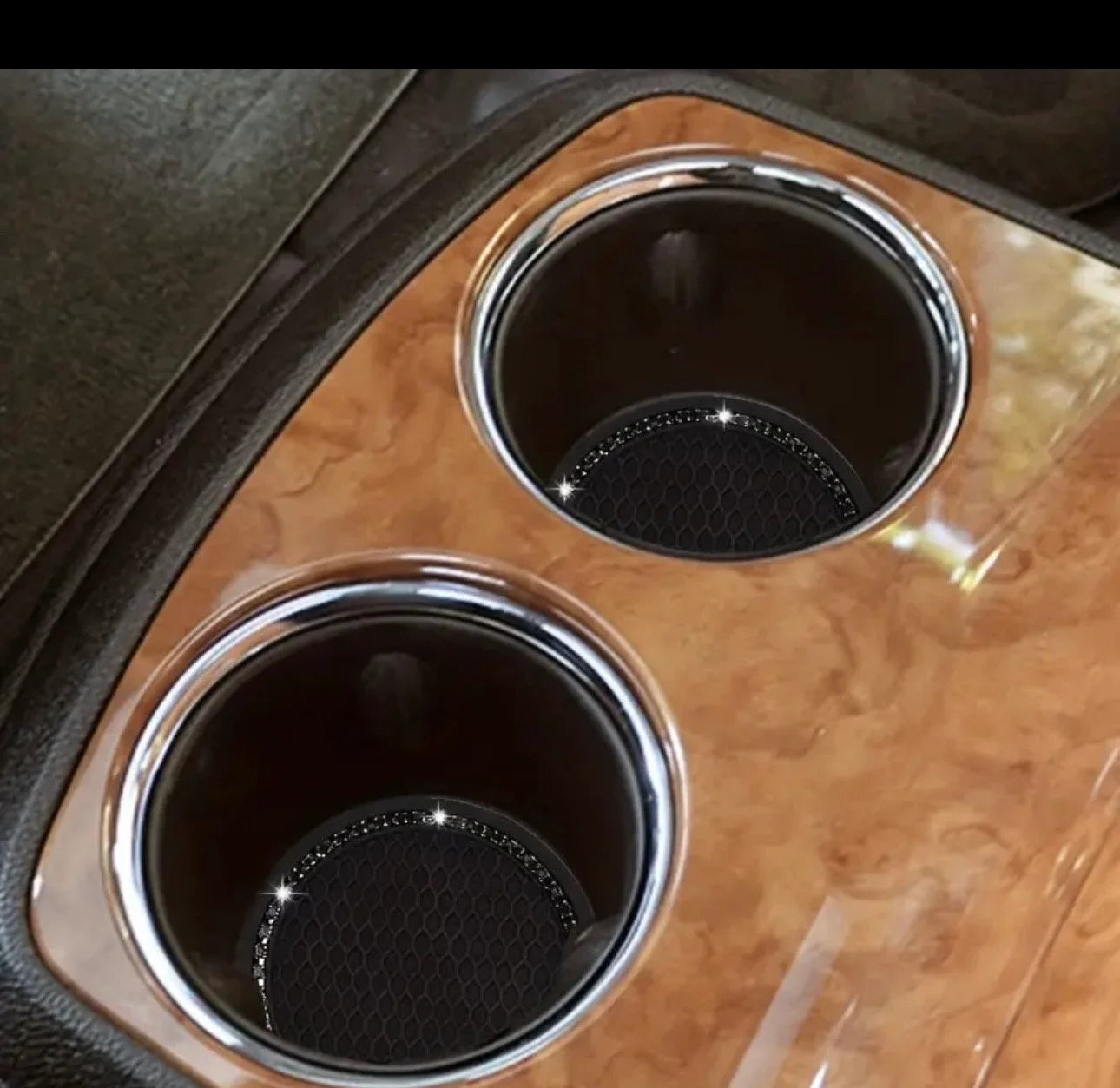 2 Jet Black Crystal Blacked Out Border Encrusted Coasters Cup Holder Insert Ultra Bling Diamond Luxury Embellishment Fit Car SUV Silicone Anti-Slip