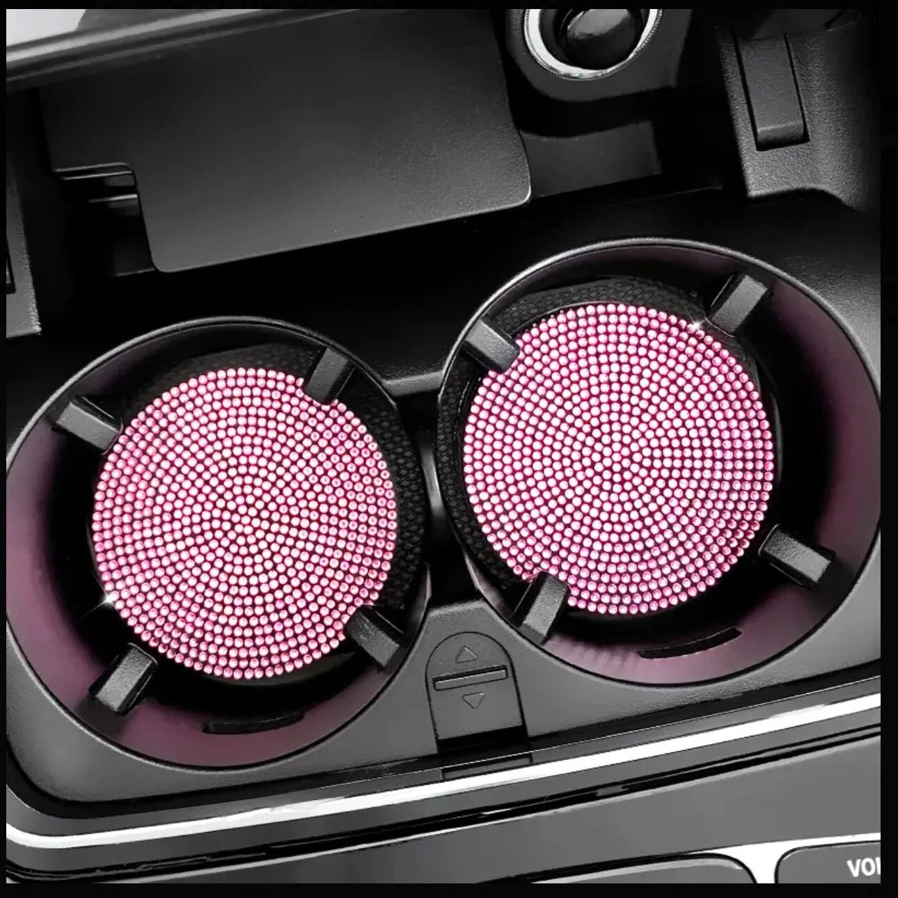 2 Pink Diamond Fully Encrusted Crystal Coasters Cup Holder Insert Bling Diamond Luxury Embellishment Round Car Decor SUV Anti-Slip Coaster