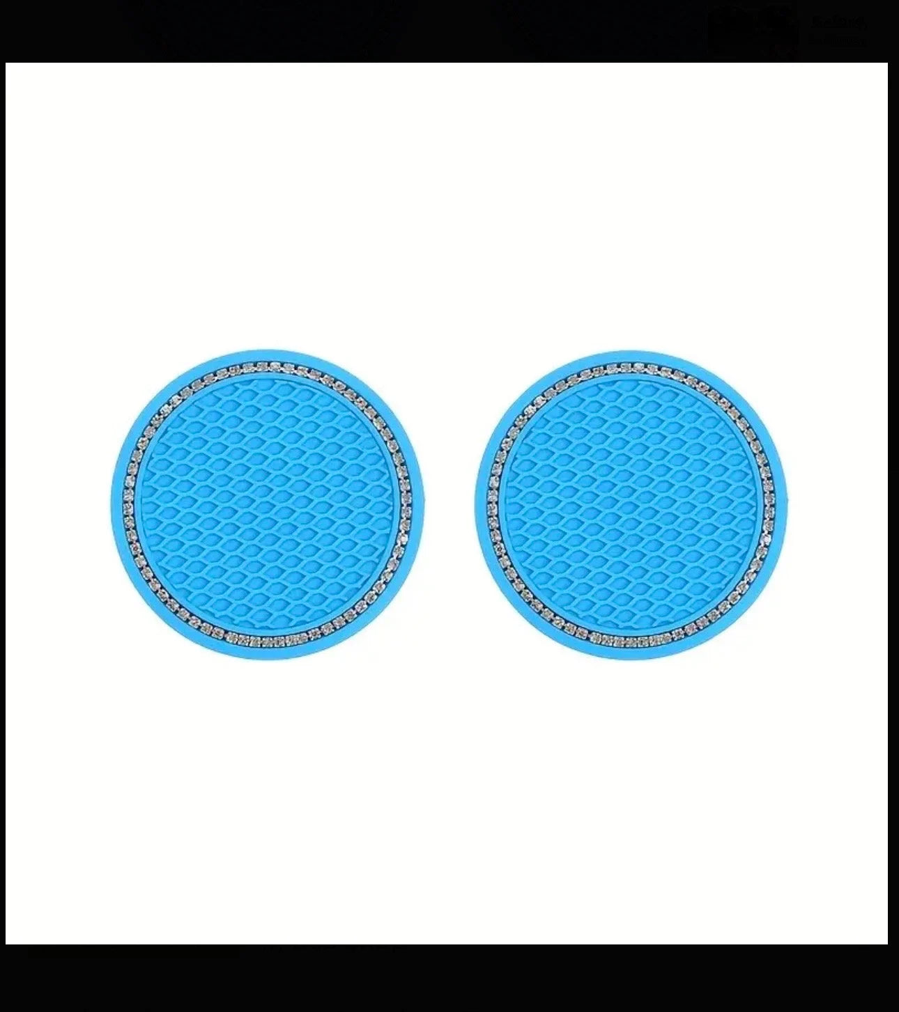 2 Aqua Blue Coasters White Crystal Cup Holder Insert Ultra Bling Diamond Luxury Embellishment Round Fit Car SUV Silicone Anti-Slip Coaster