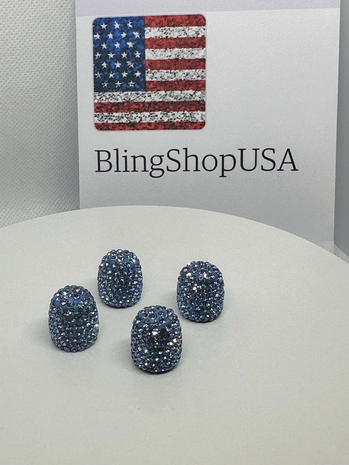 4x Tire Valve Caps Blue Light Sapphire Ultra Bling Diamond Luxury with Crystal Embellishment Universal Fit Car Bicycle Motorcycle Bike SUV