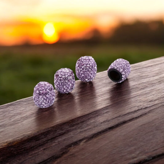 4x Blueberry Violet Tanzanite Purple Tire Valve Caps Ultra Bling Diamond Luxury Crystal Embellishment Round Car Bicycle Motorcycle Bike SUV