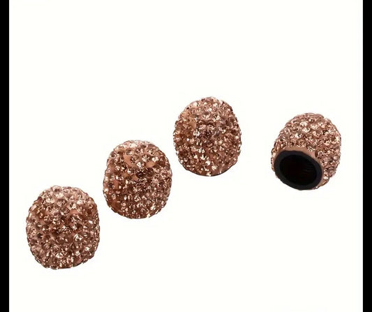 4x Champagne Gold Tire Valve Caps Ultra Bling Diamond Luxury Crystal Embellishment Round Fit Car Bicycle Motorcycle Bike SUV
