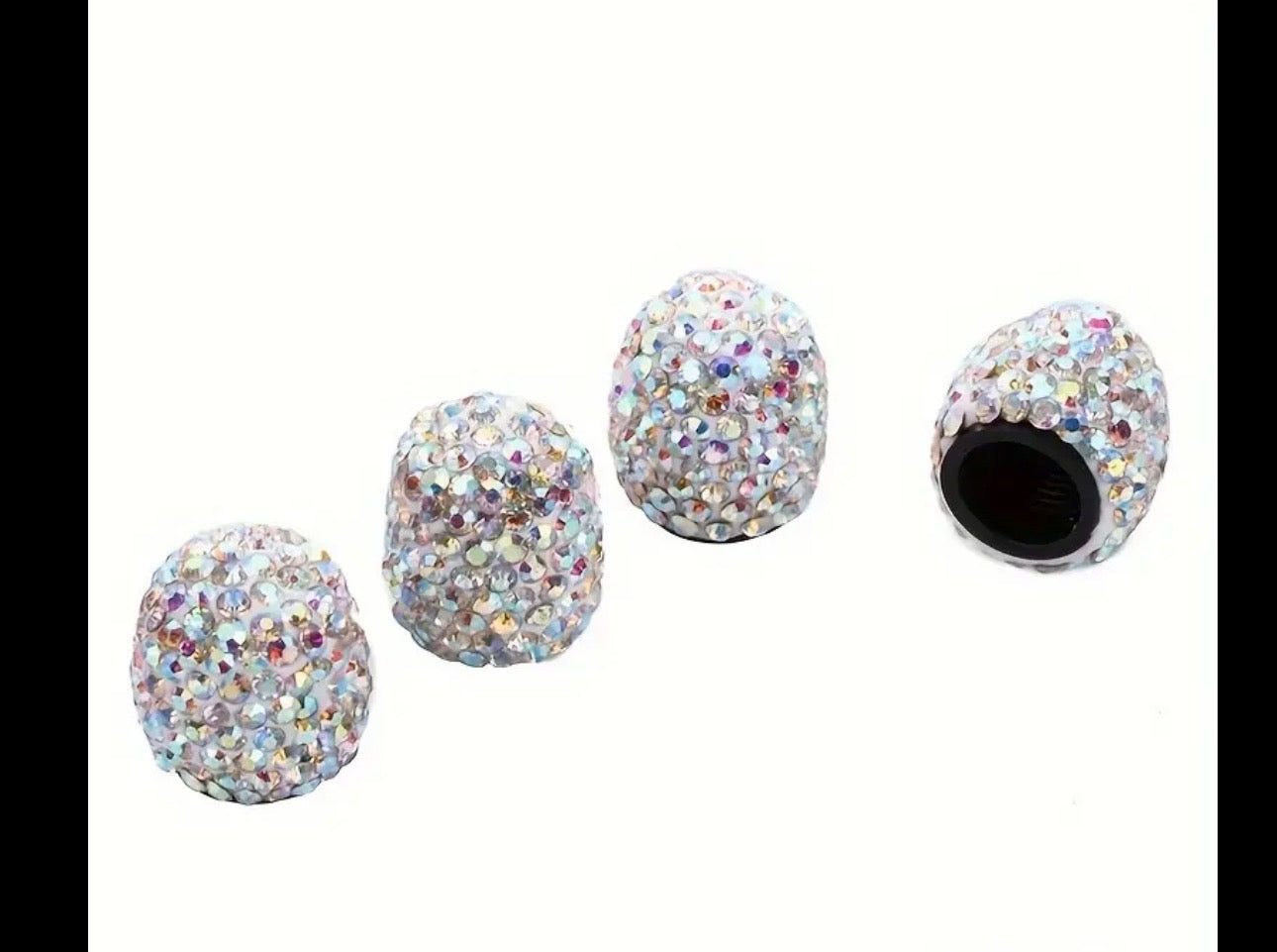 4x AB Aurora Borealis Iridescent Colorful Tire Valve Caps Ultra Bling Diamond Luxury Crystal Round Fit Car Bicycle Motorcycle Bike SUV