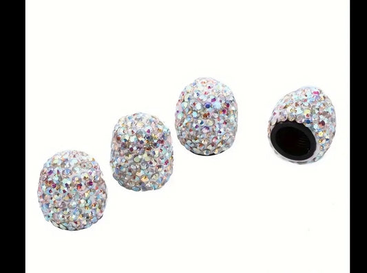 4x AB Aurora Borealis Iridescent Colorful Tire Valve Caps Ultra Bling Diamond Luxury Crystal Round Fit Car Bicycle Motorcycle Bike SUV