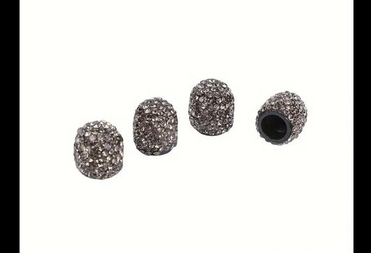 4x Gray Space Grey Tire Valve Caps Ultra Bling Diamond Luxury Crystal Embellishment Round Fit Car Bicycle Motorcycle Bike SUV