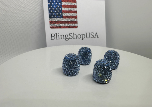 4x Tire Valve Caps Blue Light Sapphire Ultra Bling Diamond Luxury with Crystal Embellishment Universal Fit Car Bicycle Motorcycle Bike SUV
