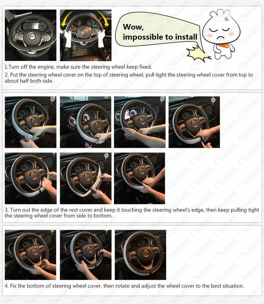 Purple Leather Bling White Diamond Luxury Steering Wheel Cover with Crystal Embellishment Universal Round Fit