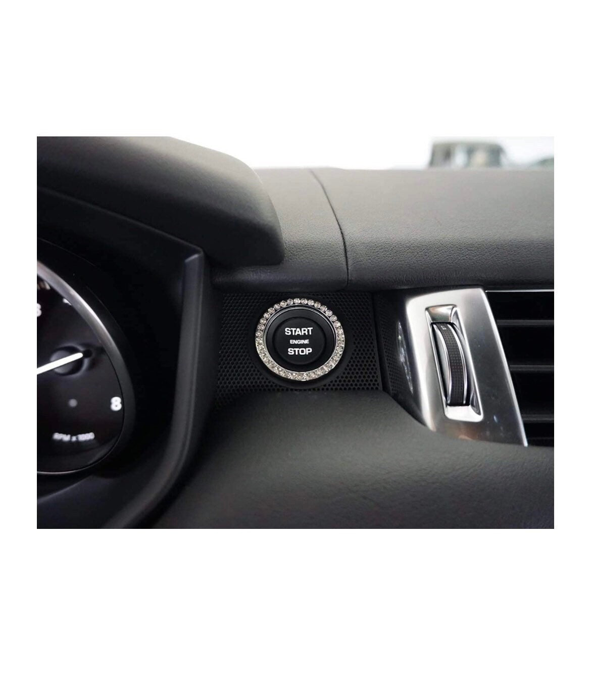 2x White Diamond Crystal Ignition Ring Engine Start/Stop AC Volume Knob Ultra Bling Diamond Luxury Crystal Embellishment Universal Round Fit