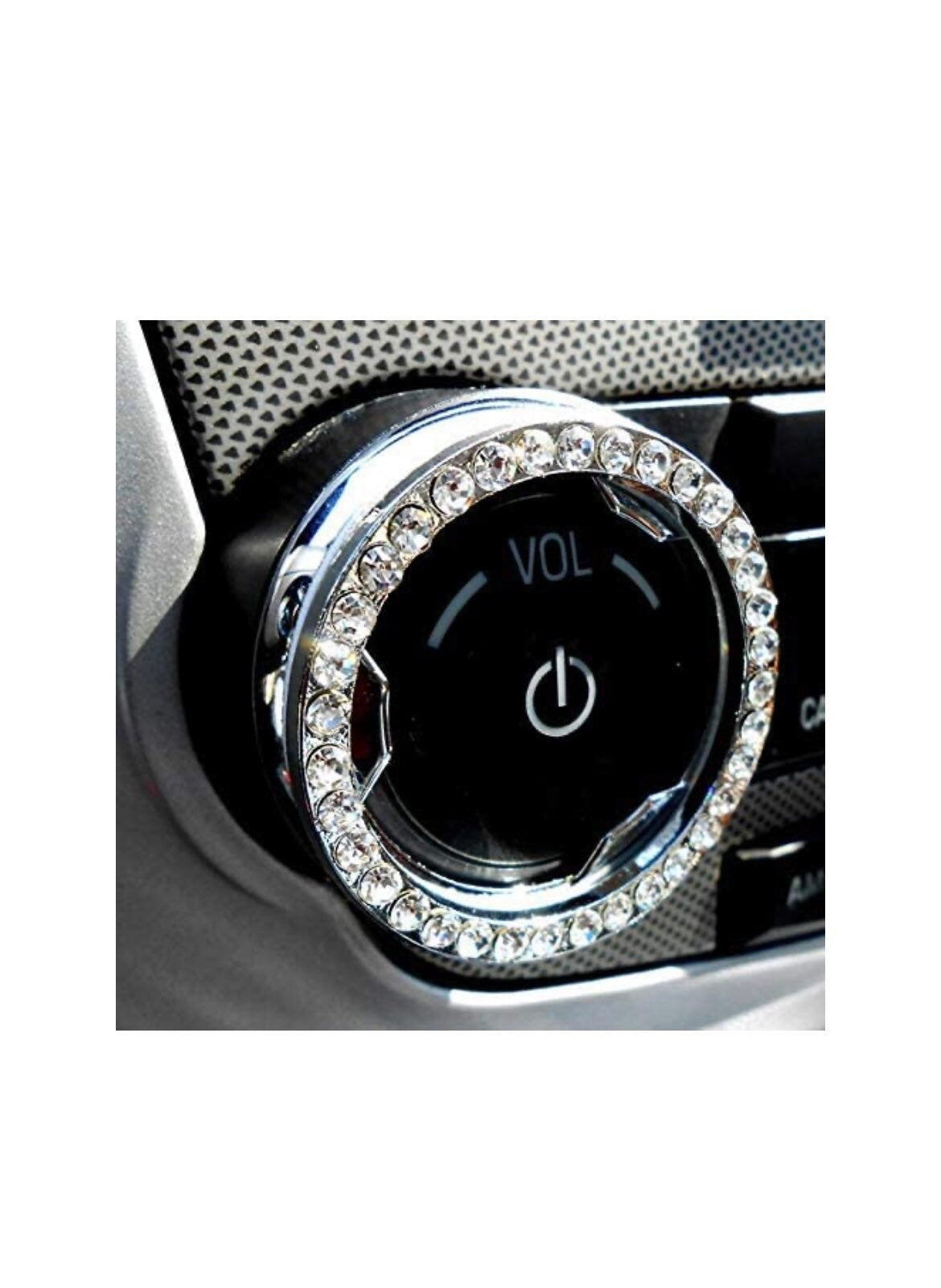 2x White Diamond Crystal Ignition Ring Engine Start/Stop AC Volume Knob Ultra Bling Diamond Luxury Crystal Embellishment Universal Round Fit
