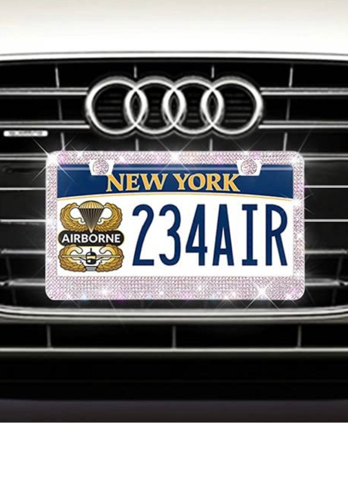 2 AB Iridescent Colorful Crystal Aurora Borealis License Plate Frame Diamond Sparkle Sparkly Feminine Woman Lux Bling Caps