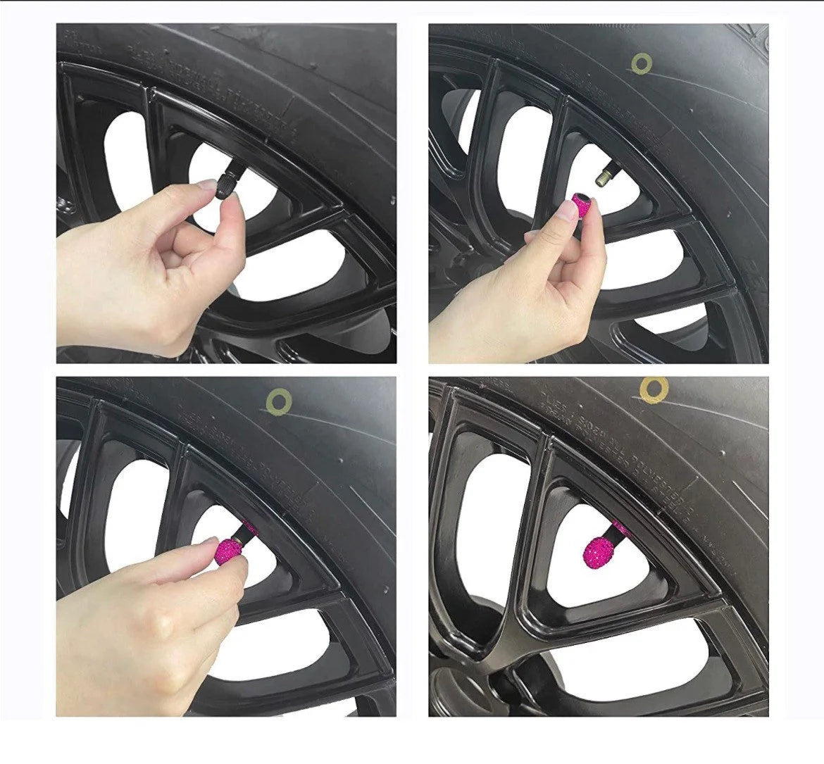 4x AB Aurora Borealis Iridescent Colorful Tire Valve Caps Ultra Bling Diamond Luxury Crystal Round Fit Car Bicycle Motorcycle Bike SUV