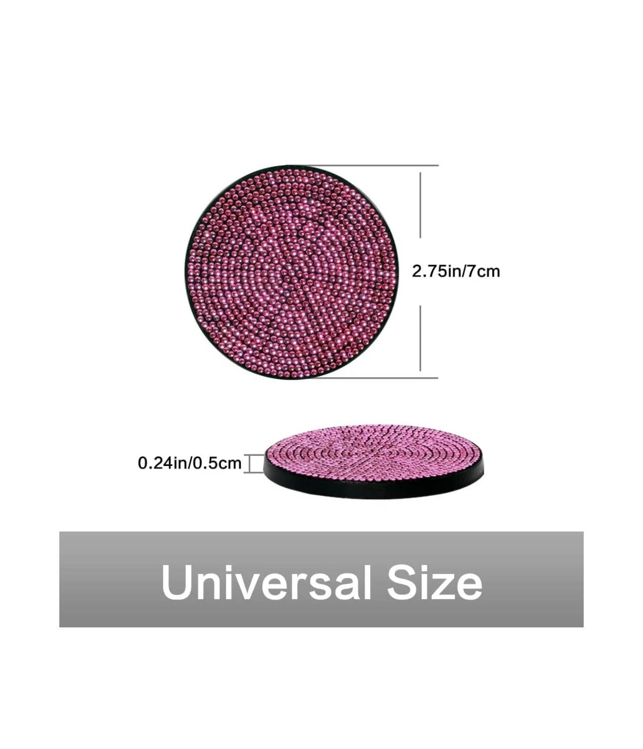 2 Raspberry Violet Purple Diamond Fully Encrusted Crystal Coasters Cup Holder Bling Luxury Embellishment Round Car Decor SUV Anti-Slip