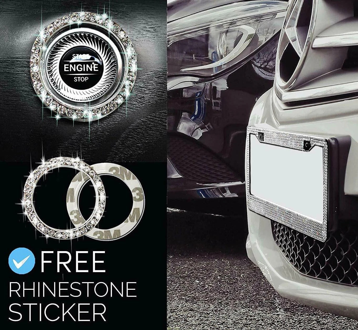 2 Swarovski Crystal Encrusted White Diamond Hand Encrusted License Plate Metal Frame Sparkly Luxury handmade Frame Sparkly Bling Caps & Screws
