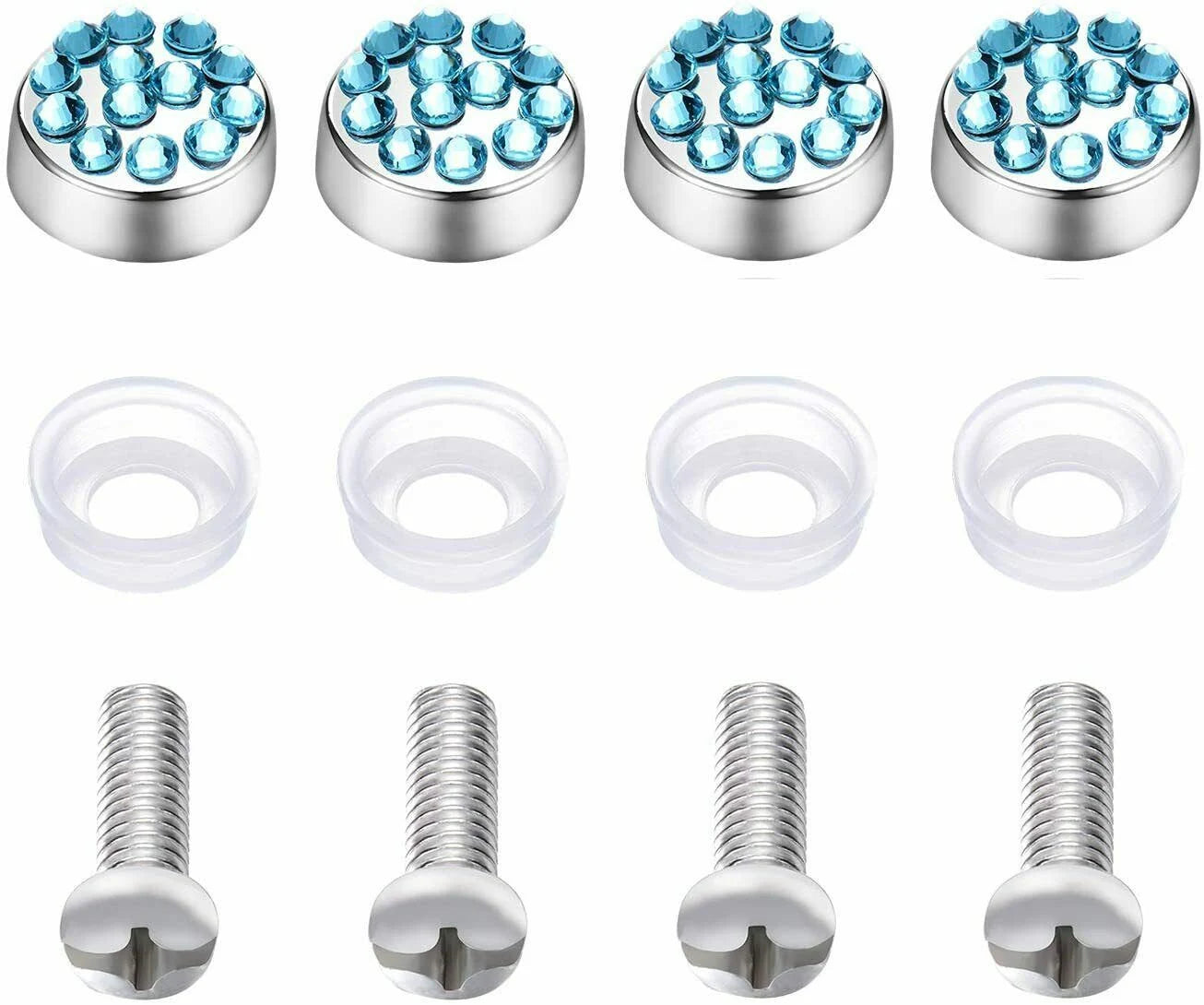 2 Luxury AQUA Blue Aquamarine Crystal Diamond Encrusted anti-theft Sparkle LUX License Plate Frame Cover Holder Bling Caps Narrow Top
