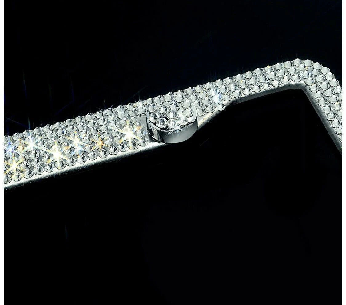 1 Luxury Swarovski Crystal White Diamond Encrusted Sparkly Metal License Plate Frame Cover Holder Handmade Bling Caps Made With Swarovski
