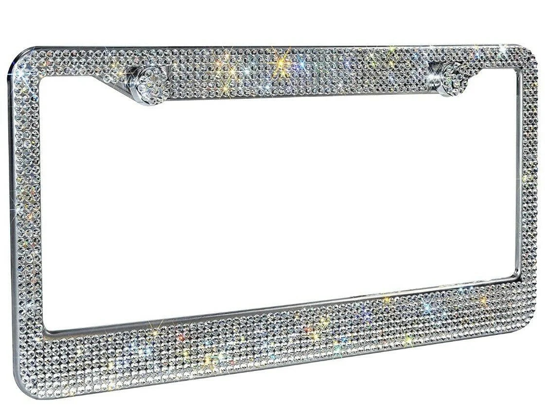 1 Luxury Swarovski Crystal White Diamond Encrusted Sparkly Metal License Plate Frame Cover Holder Handmade Bling Caps Made With Swarovski