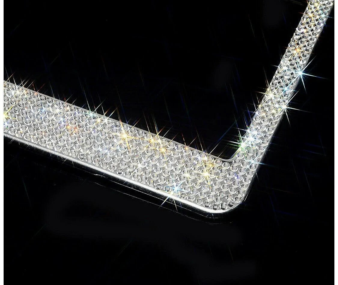 1 Luxury Swarovski Crystal White Diamond Encrusted Sparkly Metal License Plate Frame Cover Holder Handmade Bling Caps Made With Swarovski