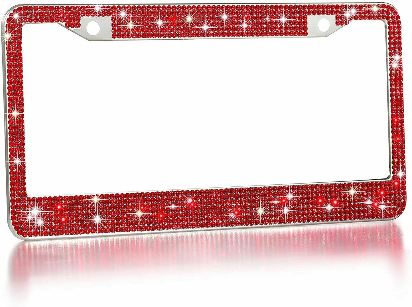 1 Red Light Siam Diamond Luxury Crystal License Plate Frame Anti-theft Screw Sparkle LUX Cover Holder Bling Caps