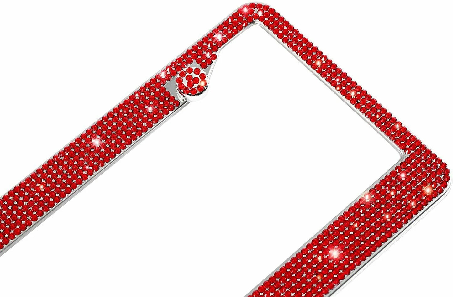 1 Red Light Siam Diamond Luxury Crystal License Plate Frame Anti-theft Screw Sparkle LUX Cover Holder Bling Caps