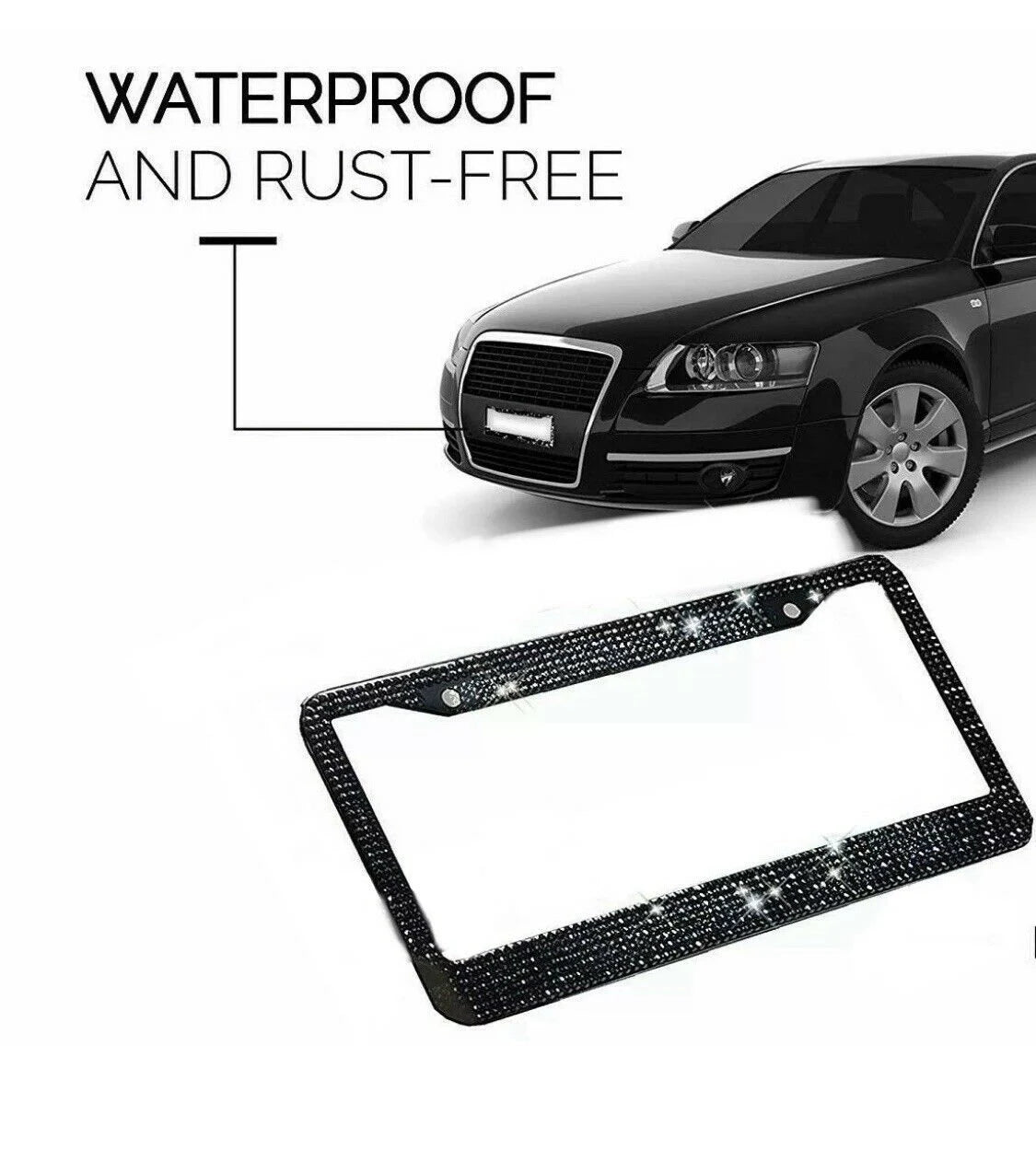 1 Swarovski JET BLACK Diamond Dark Crystal Blacked Out Metal License Plate Frame Luxury Sparkly Cover Holder Bling Caps Made With Swarovski