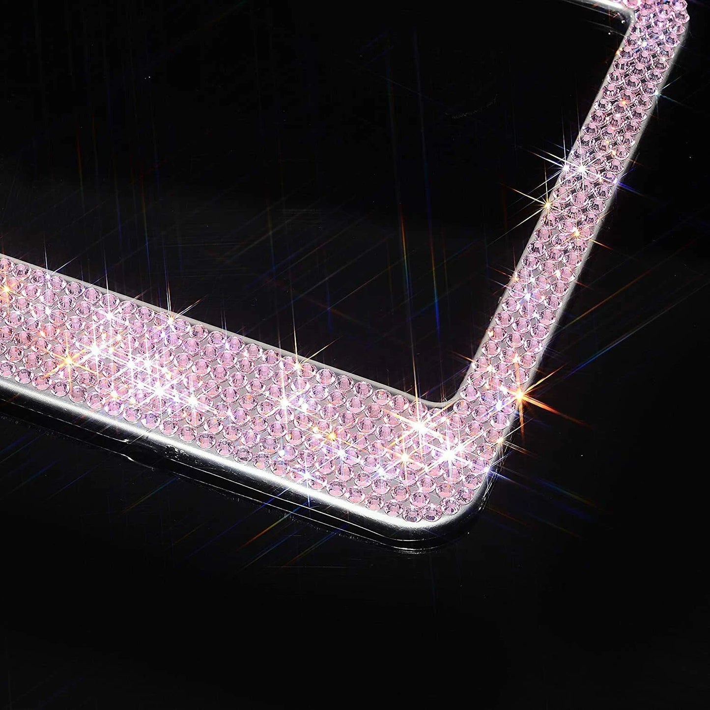 2 Luxury Barbie Light PINK Diamond CRYSTAL Encrusted License Plate Frame Cover Sparkle Lux anti-theft Holder Bling Caps